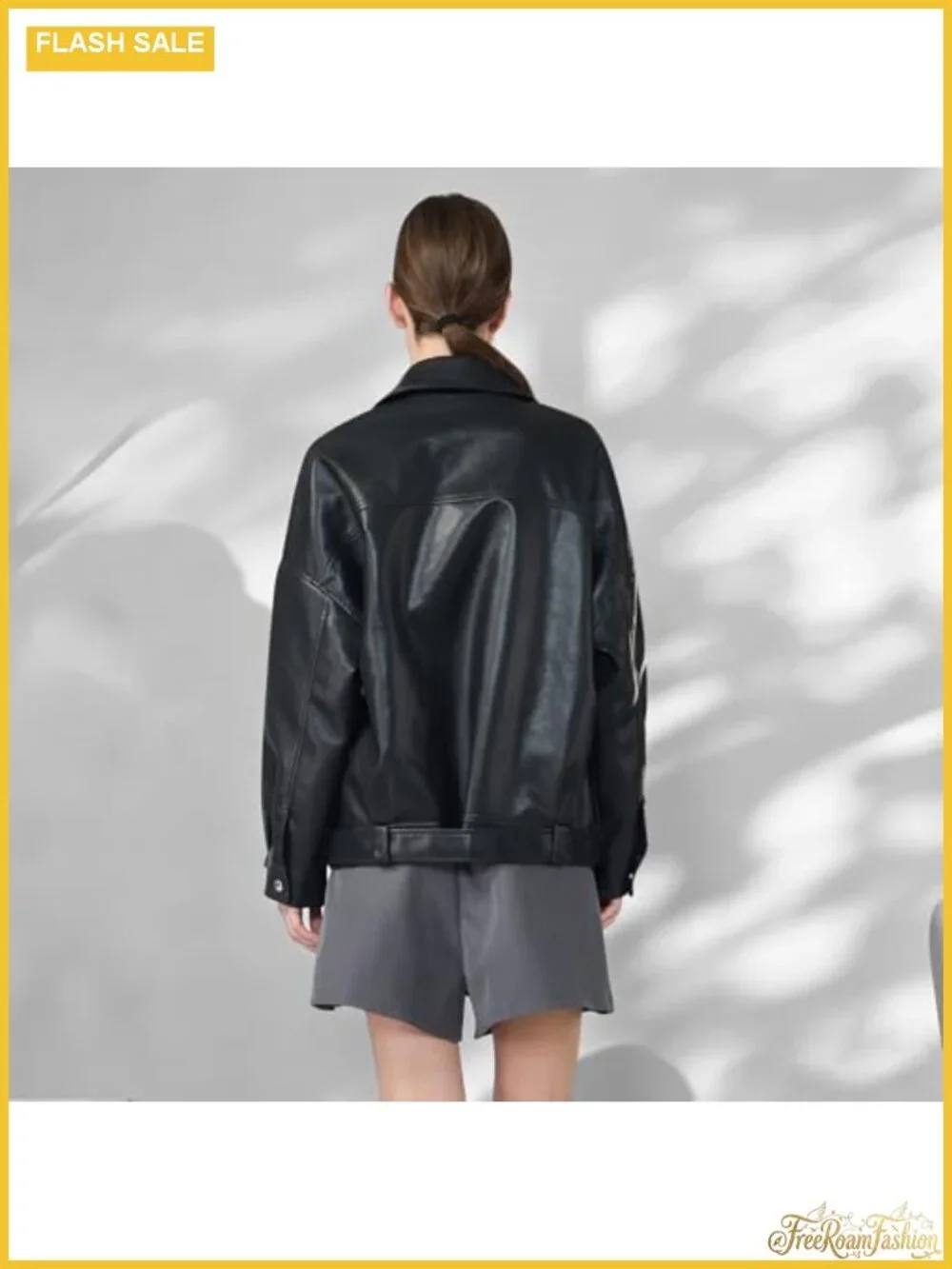 Faux Leather Cropped Motorcycle Jacket with Belts